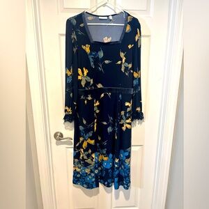 Susan Graver Floral Navy Blue Dress